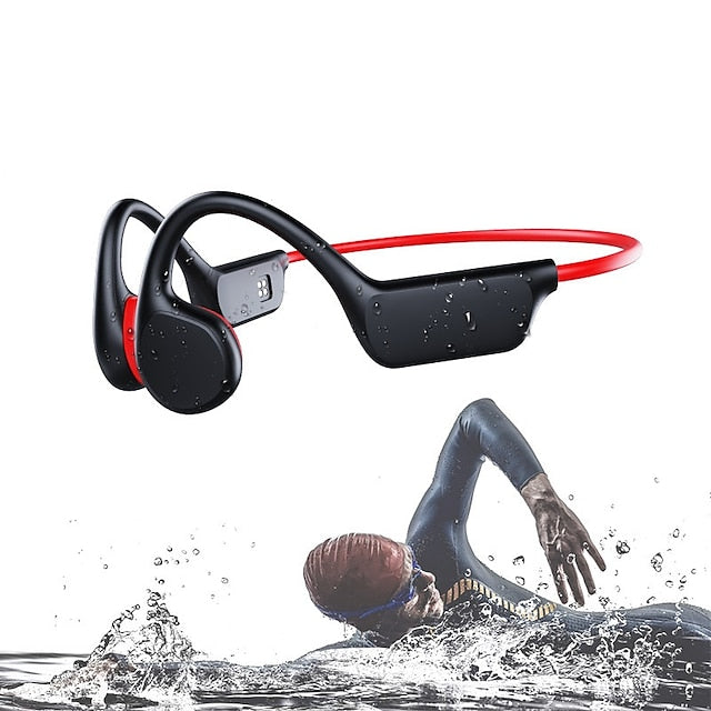 Bone Conduction Bluetooth Earphones with 32GB Memory, IPX8 Waterproof Ear Hook Design and Microphone for Swimming