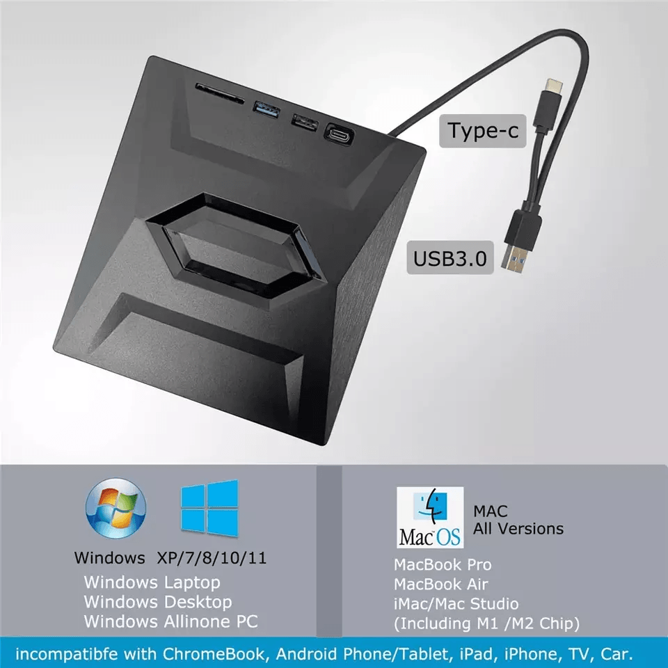 Portable USB CD DVD Burner and Player with SD Card and USB Hub for PC and Mac