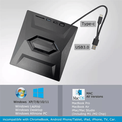 Portable USB CD DVD Burner and Player with SD Card and USB Hub for PC and Mac