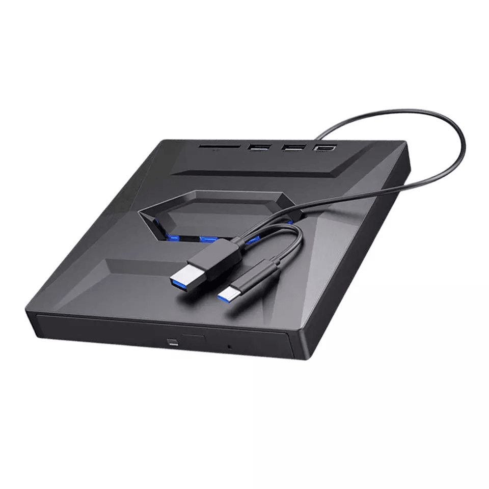 Portable USB CD DVD Burner and Player with SD Card and USB Hub for PC and Mac