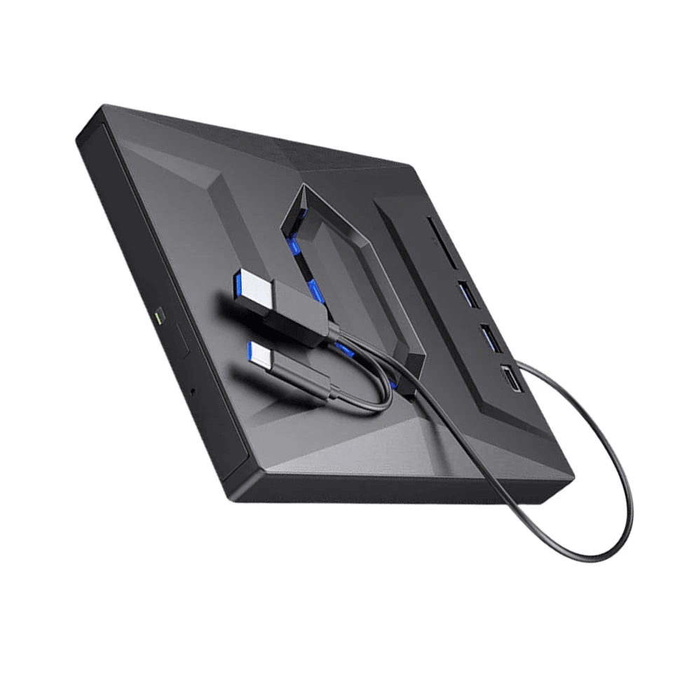 Portable USB CD DVD Burner and Player with SD Card and USB Hub for PC and Mac