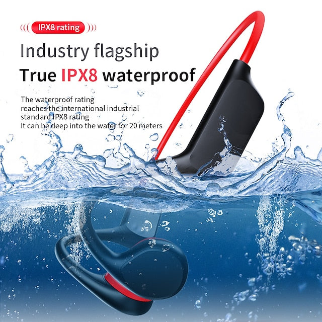 Bone Conduction Bluetooth Earphones with 32GB Memory, IPX8 Waterproof Ear Hook Design and Microphone for Swimming