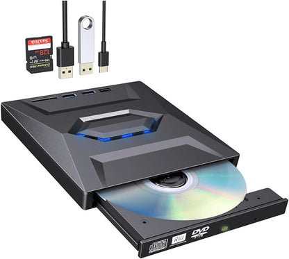 Portable USB CD DVD Burner and Player with SD Card and USB Hub for PC and Mac