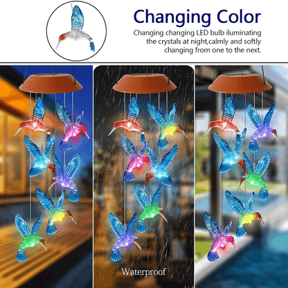 Solar LED Wind Chime Lantern with Hummingbird Design and Color Changing Light