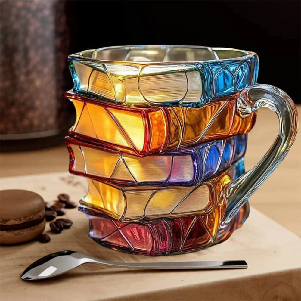 Novelty Reading-Themed Ceramic Cup with Embossed Spine Detail