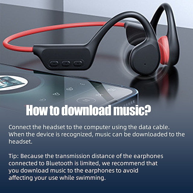 Bone Conduction Bluetooth Earphones with 32GB Memory, IPX8 Waterproof Ear Hook Design and Microphone for Swimming