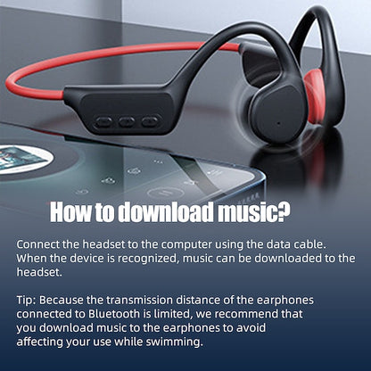 Bone Conduction Bluetooth Earphones with 32GB Memory, IPX8 Waterproof Ear Hook Design and Microphone for Swimming
