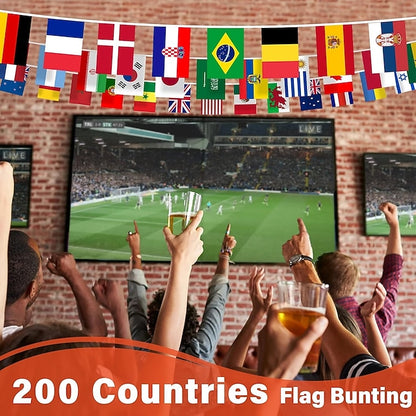 International Flag Bunting Banner with 200 Country Flags, 184 ft String Decoration for Sports Events and Classrooms