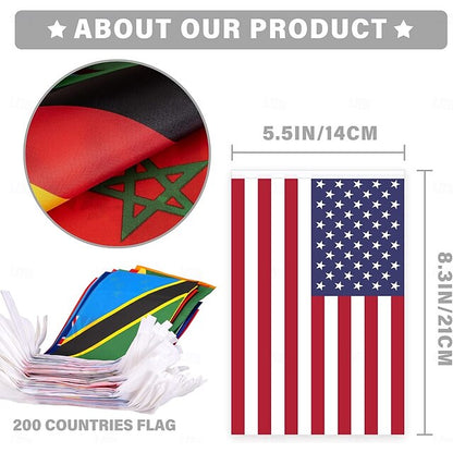 International Flag Bunting Banner with 200 Country Flags, 184 ft String Decoration for Sports Events and Classrooms
