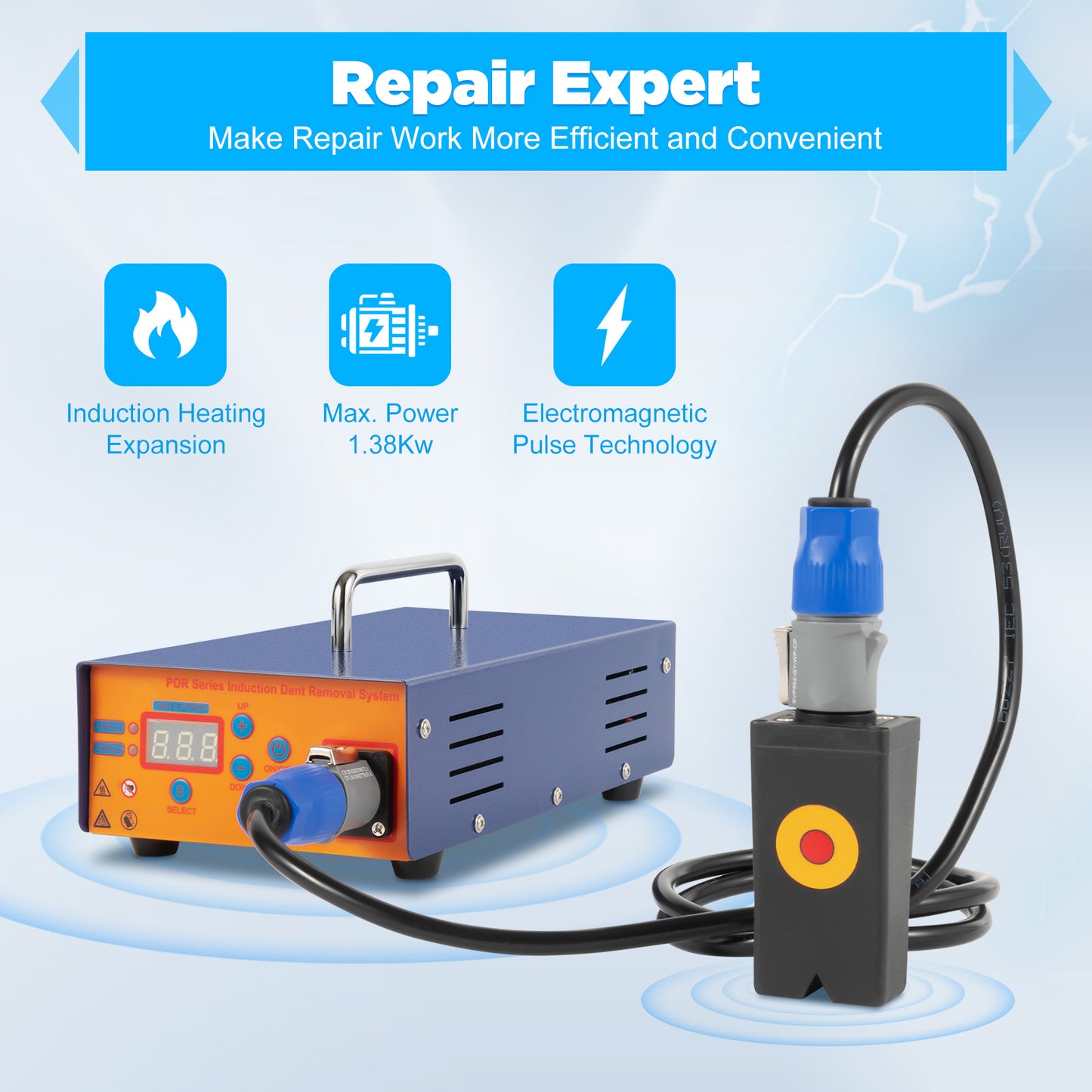 Paintless Dent Removal Machine, 1380W Induction Tool Set with Digital Panel