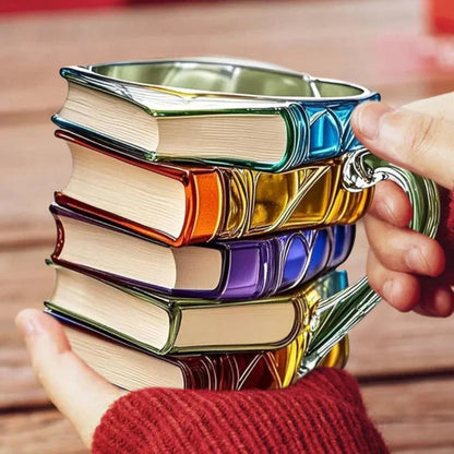 Novelty Reading-Themed Ceramic Cup with Embossed Spine Detail