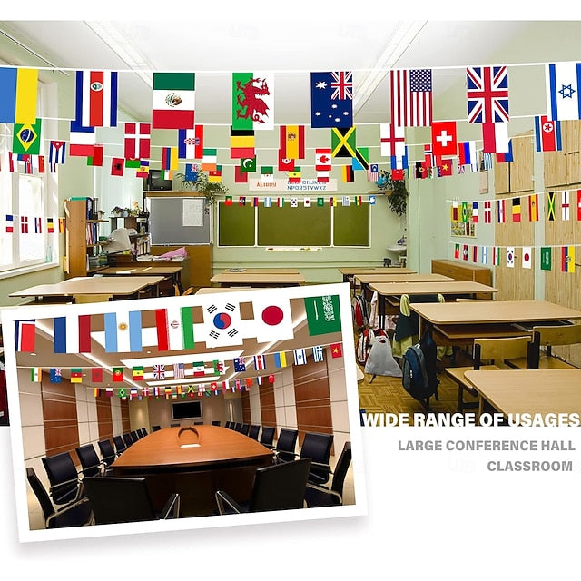 International Flag Bunting Banner with 200 Country Flags, 184 ft String Decoration for Sports Events and Classrooms