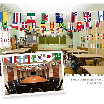 International Flag Bunting Banner with 200 Country Flags, 184 ft String Decoration for Sports Events and Classrooms