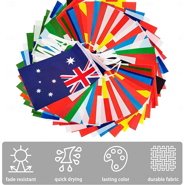 International Flag Bunting Banner with 200 Country Flags, 184 ft String Decoration for Sports Events and Classrooms