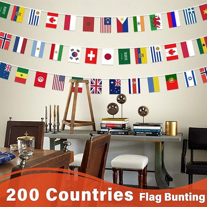 International Flag Bunting Banner with 200 Country Flags, 184 ft String Decoration for Sports Events and Classrooms