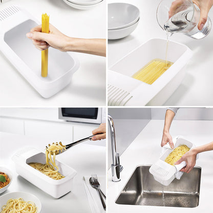 Dishwasher Safe Microwave Pasta Cooker with Built In Strainer for Spaghetti and Vegetables