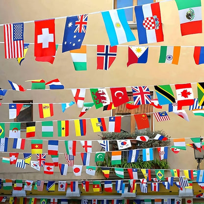 International Flag Bunting Banner with 200 Country Flags, 184 ft String Decoration for Sports Events and Classrooms