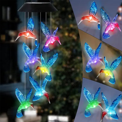 Solar LED Wind Chime Lantern with Hummingbird Design and Color Changing Light