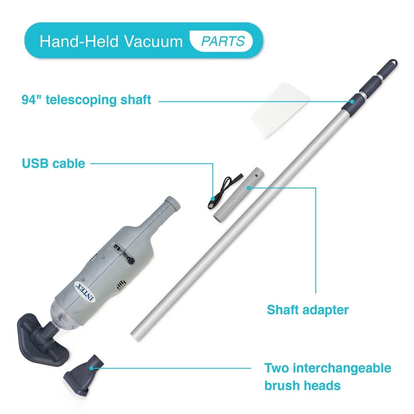 Cordless Handheld Pool Cleaner with Dual Brush Heads for Above Ground Pools