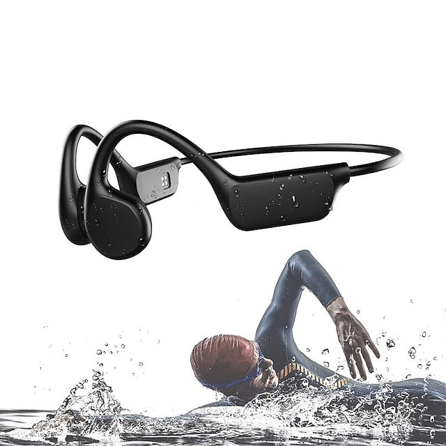 Bone Conduction Bluetooth Earphones with 32GB Memory, IPX8 Waterproof Ear Hook Design and Microphone for Swimming