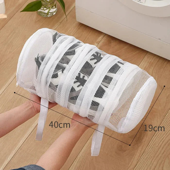 Zippered Mesh Shoe Washing Bag with Rubber Coated Zipper and Shape Protection