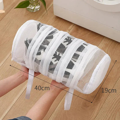 Zippered Mesh Shoe Washing Bag with Rubber Coated Zipper and Shape Protection