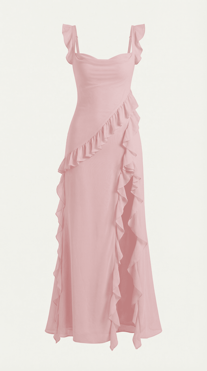 Susan Maxikjole med flæser