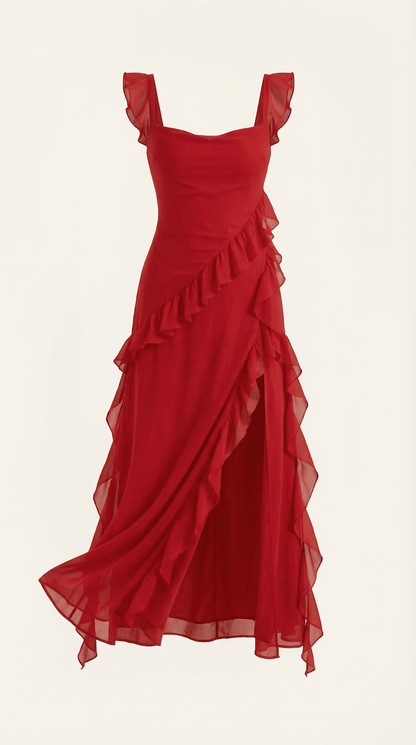 Susan Maxikjole med flæser