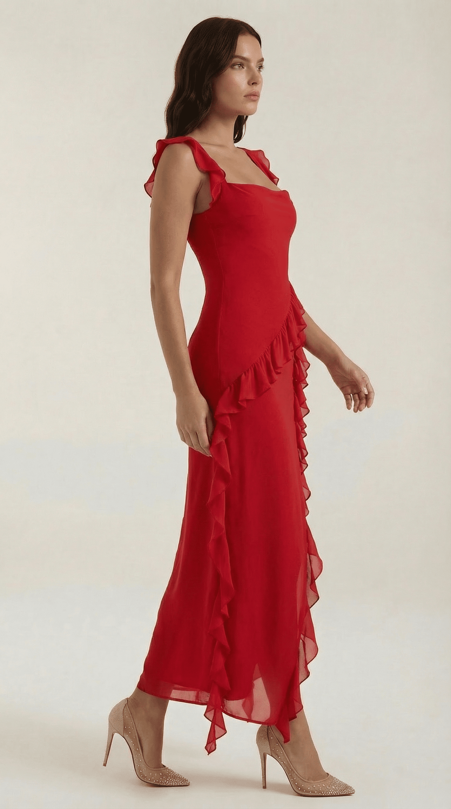 Susan Maxikjole med flæser