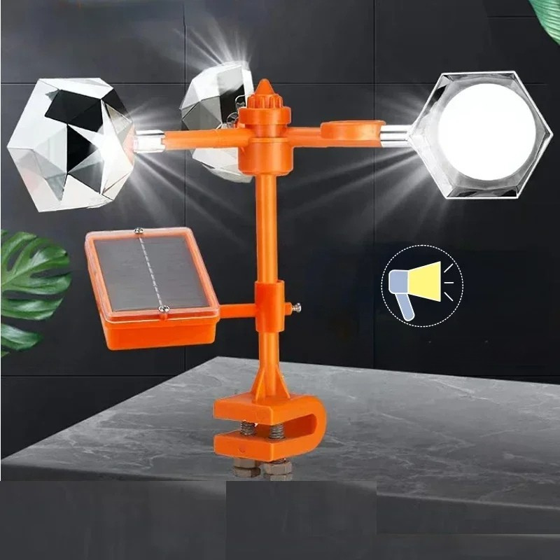 Rotating Solar Bird Repeller with Ultrasonic Sound and Flashing Lights, Adjustable Pole