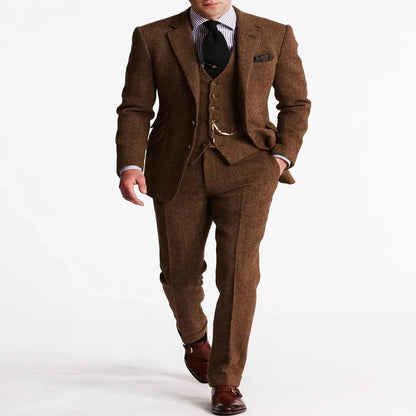 Men's Tweed Tuxedo Jacket with Flat Front Trousers for Formal Events