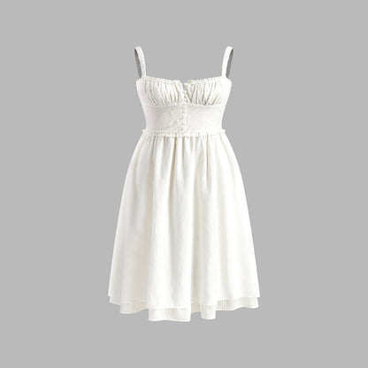 Sleeveless Midi Dress with Low Cut Neckline and Cotton Blend Fabric