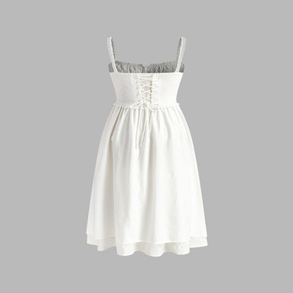 Sleeveless Midi Dress with Low Cut Neckline and Cotton Blend Fabric
