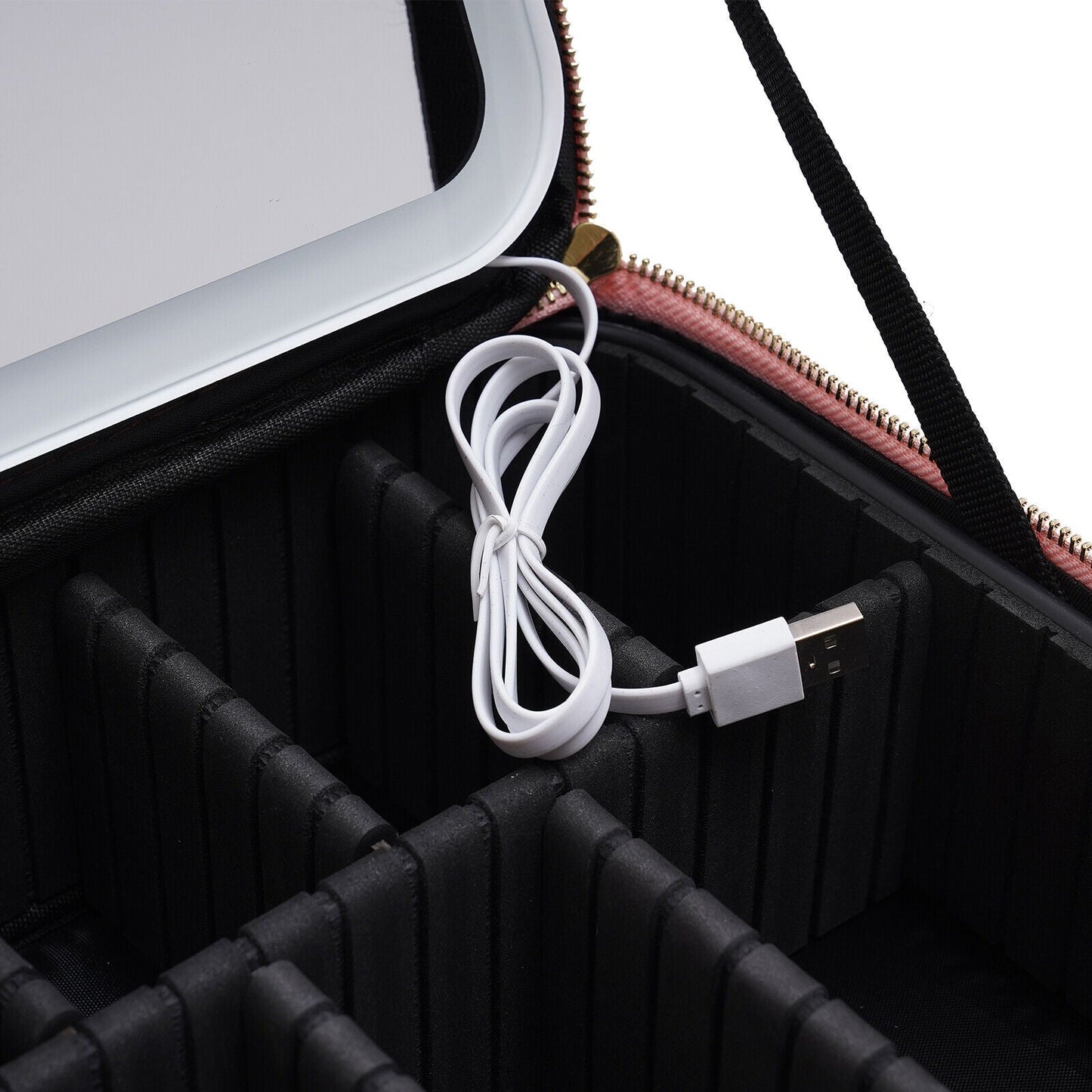 Makeup Storage Case with LED Mirror and Multiple Compartments