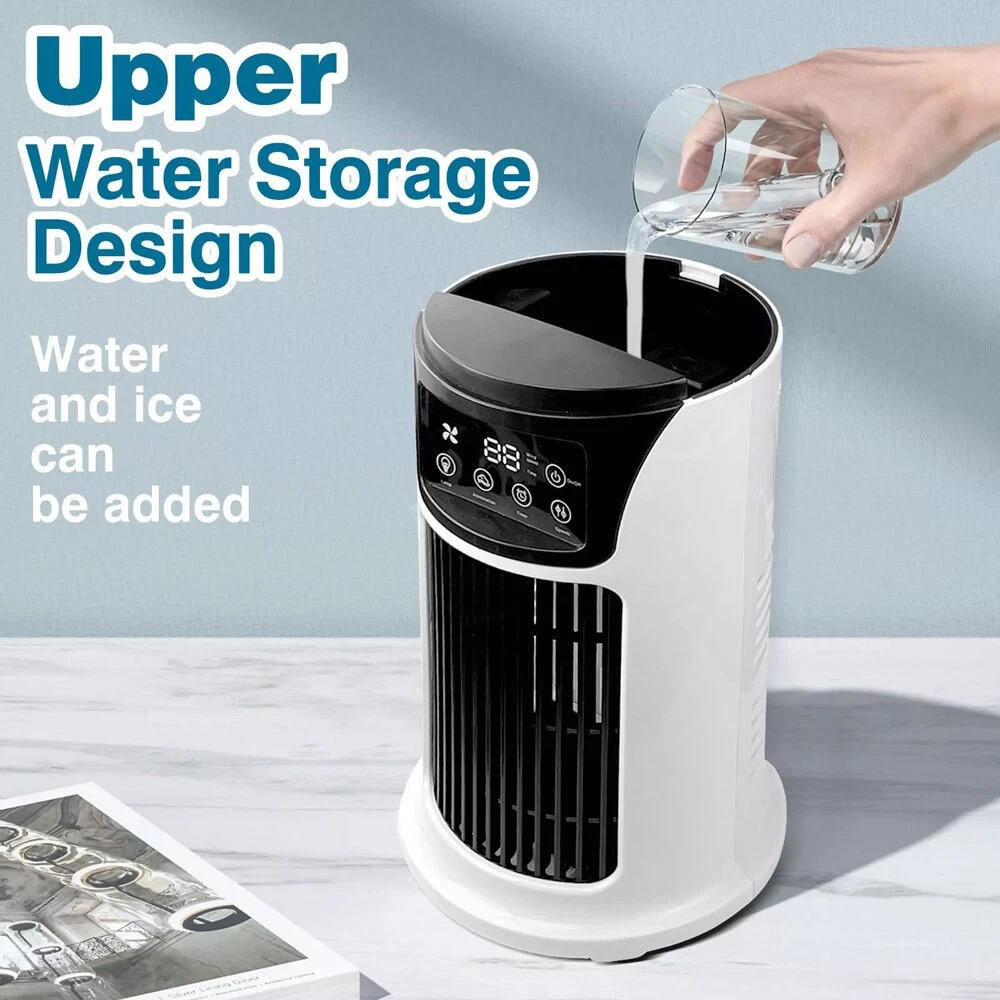 Evaporative Air Cooler with 6-Speed Fan and Automatic Swing, 8-Hour Runtime