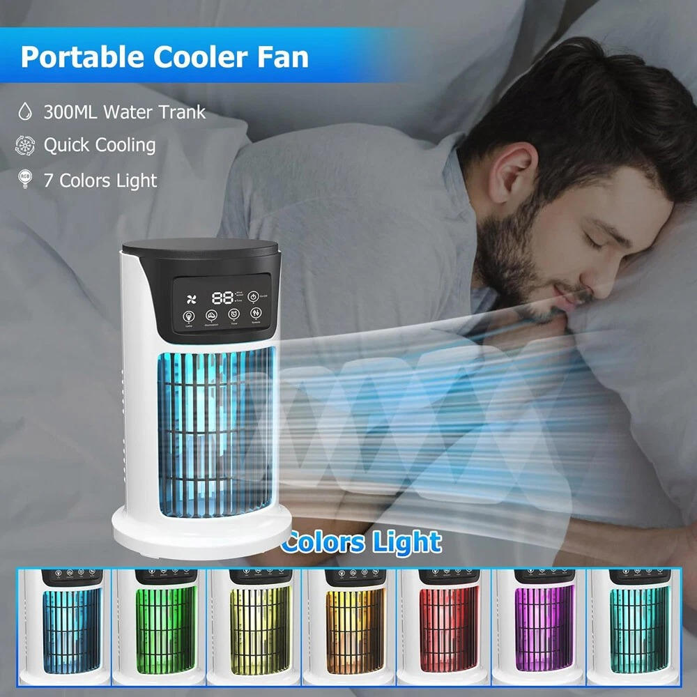 Evaporative Air Cooler with 6-Speed Fan and Automatic Swing, 8-Hour Runtime