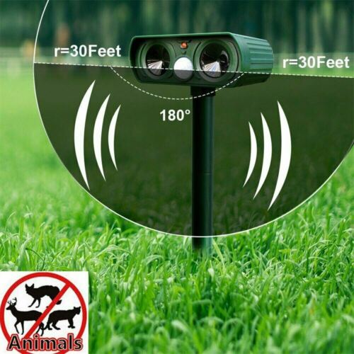 Motion Activated Ultrasonic Animal Repeller with Solar Panel and PIR Sensor, 30ft Coverage