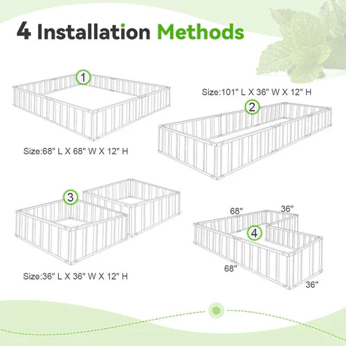 Raised Garden Bed with Galvanized Steel Frame and Tool-Free Assembly, 68x35.5x12in