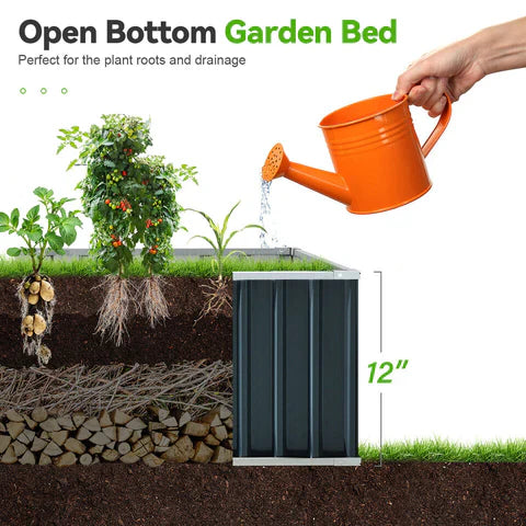 Raised Garden Bed with Galvanized Steel Frame and Tool-Free Assembly, 68x35.5x12in