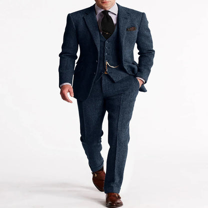 Men's Tweed Tuxedo Jacket with Flat Front Trousers for Formal Events