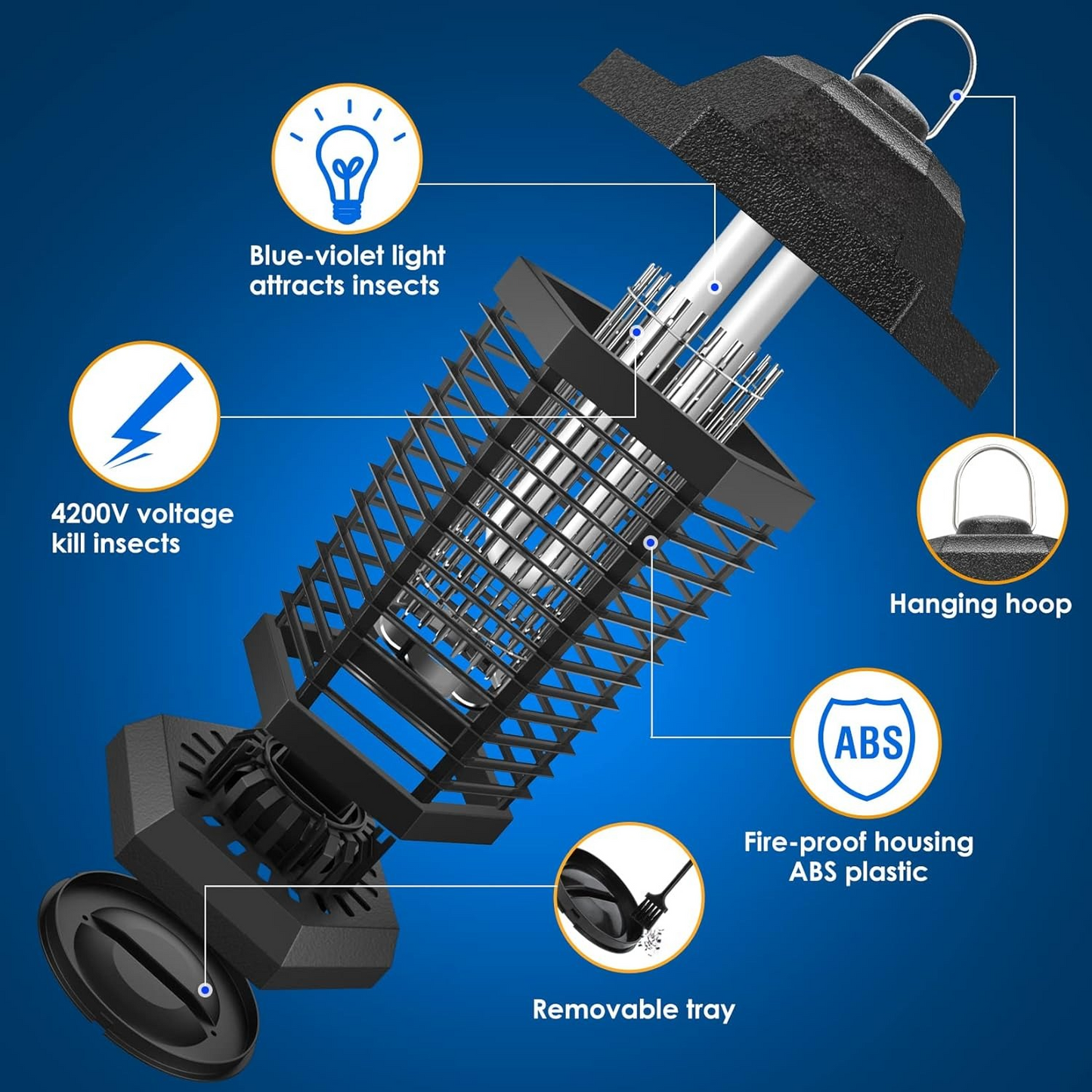 Electric Mosquito Zapper with Light and Removable Collection Tray