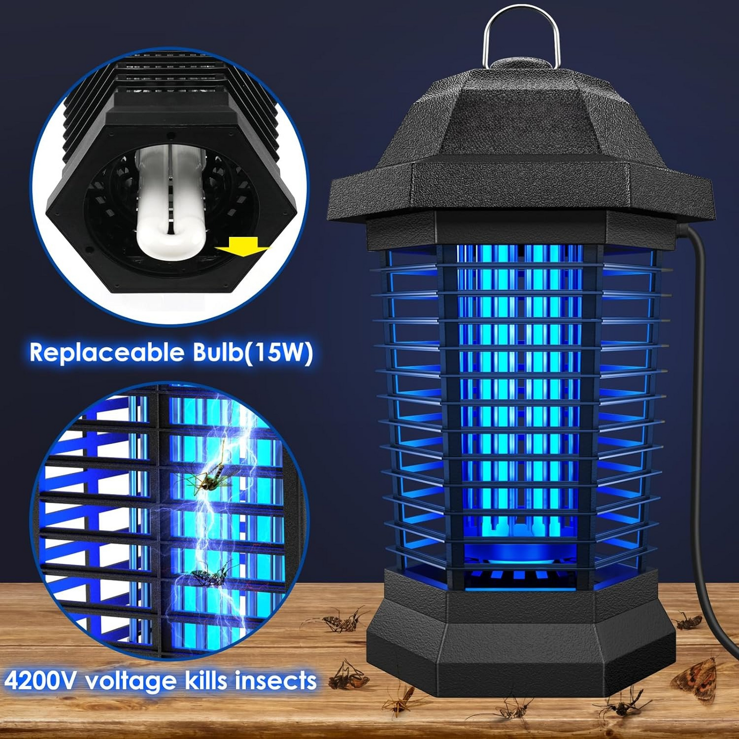 Electric Mosquito Zapper with Light and Removable Collection Tray
