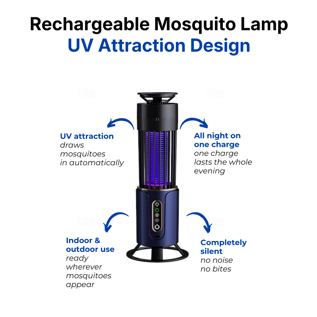 UV LED Mosquito Trap with Silent Electric Grid and Rechargeable Battery