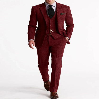 Men's Tweed Tuxedo Jacket with Flat Front Trousers for Formal Events