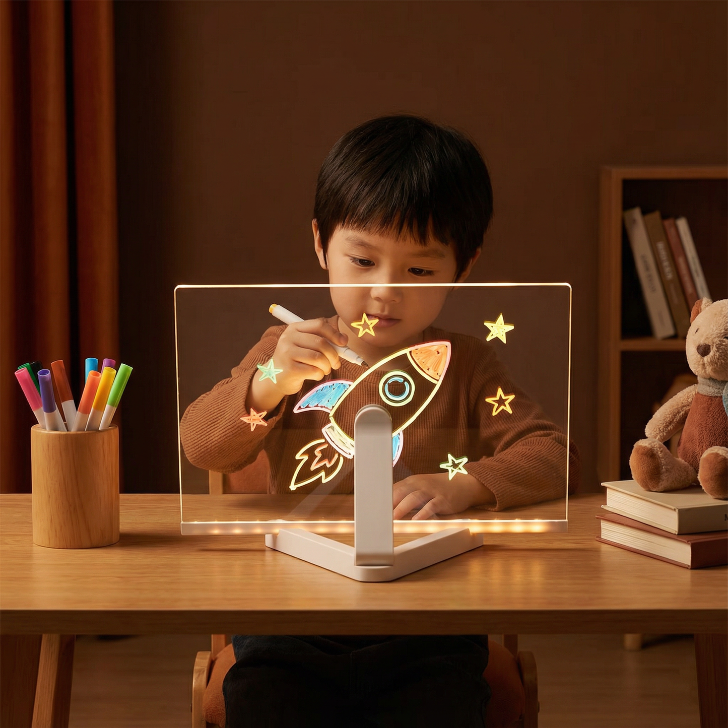 LED Drawing Board with Reusable Surface and USB Power for Kids