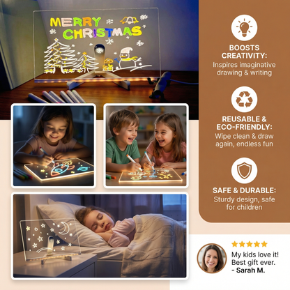 LED Drawing Board with Reusable Surface and USB Power for Kids