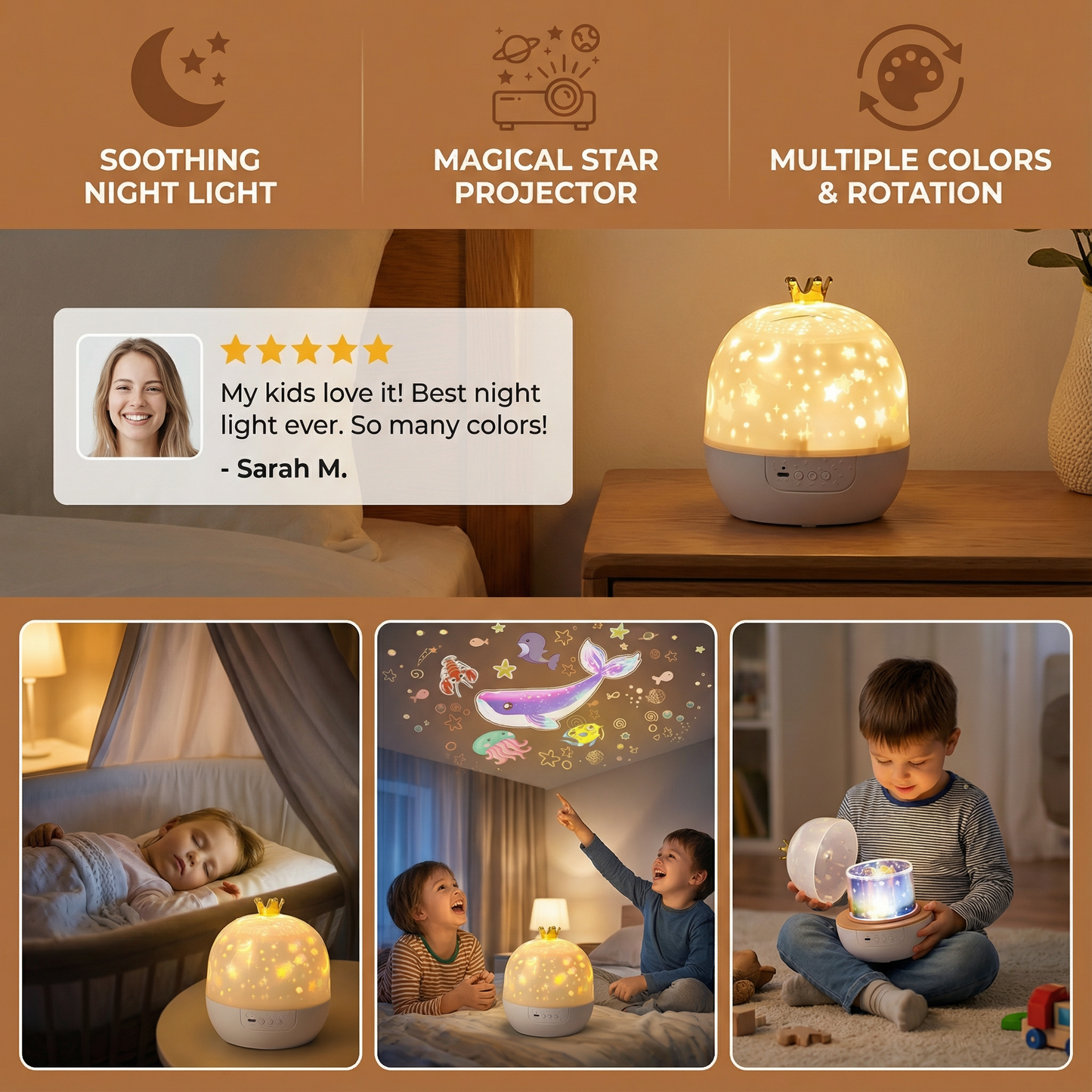 Kids Projector Night Light with Rotating Scenes and Built in Music Player