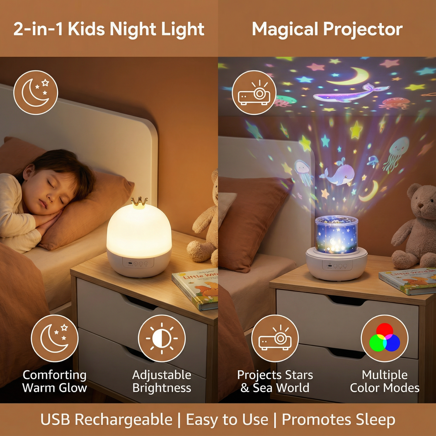 Kids Projector Night Light with Rotating Scenes and Built in Music Player