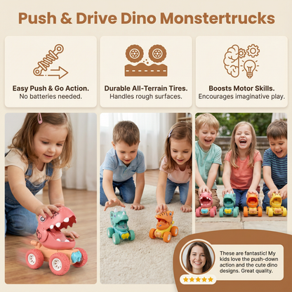 Dinosaur Monster Truck with Push Forward Motion and Sturdy Rolling Wheels