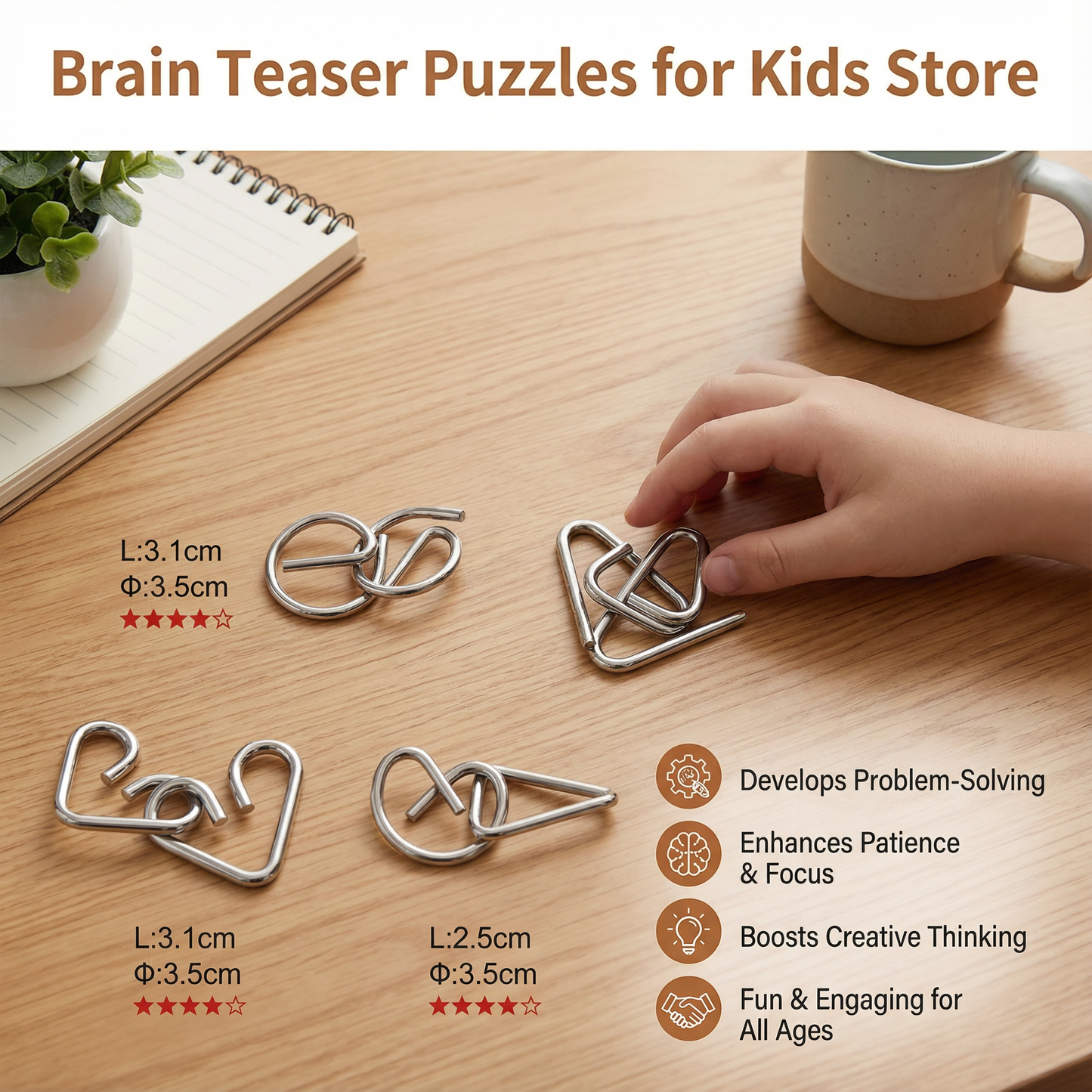 Metal Brain Teaser Puzzle Set with 36 Designs and Varying Difficulty Levels